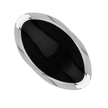Silver Whitby Jet King's Coronation Hallmark Large Oval Ring R013 CFH