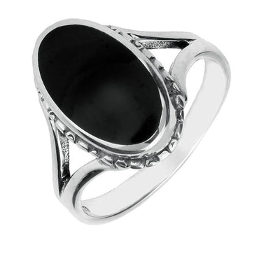 Sterling Silver Whitby Jet Heritage Oval Rope Edge Ring. R112.