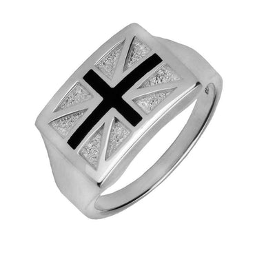 Sterling Silver Whitby Jet Union Jack Ring R903