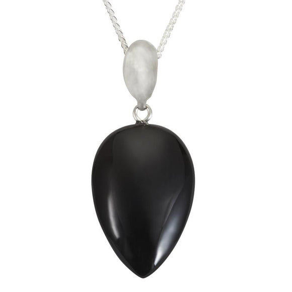 Silver Whitby Jet Upside Down Pear Necklace P2037