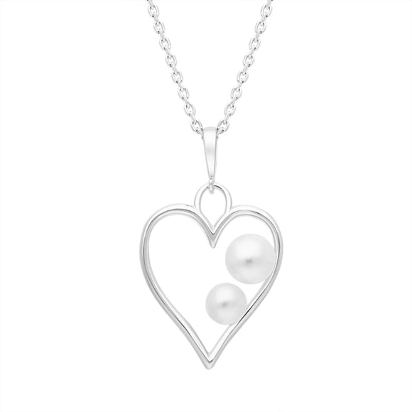 Sterling Silver Pearl Heart Necklace. P2527.