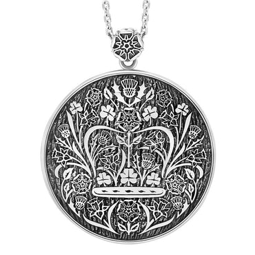 Sterling Silver Turquoise King's Coronation Round Crown Emblem Necklace P3710