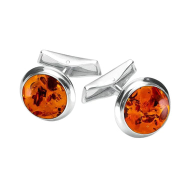 Sterling Silver Amber Round Domed Cufflinks. CL511.