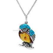 Sterling Silver Amber Turquoise Medium Kingfisher Two Piece Set