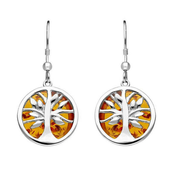Sterling Silver Amber Large Round Tree of Life Two Piece Set S063