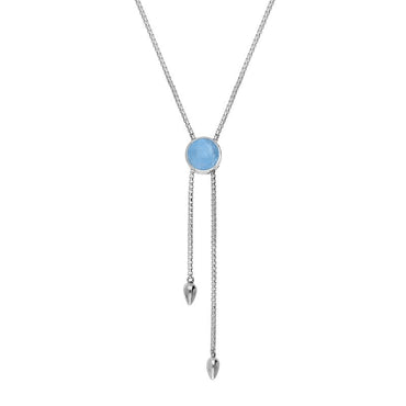 Sterling Silver Aquamarine Lineaire Round Stone Adjustable Necklace. N1136.
