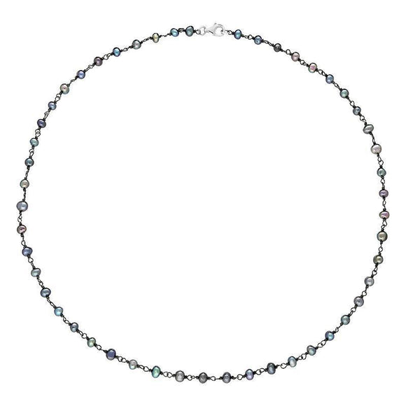 Sterling Silver Black Pearl Bead Chain Link Necklace, N952_16B.