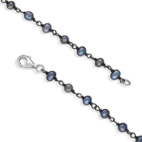 Sterling Silver Black Pearl Bead Chain Link Necklace, N952_16B_2