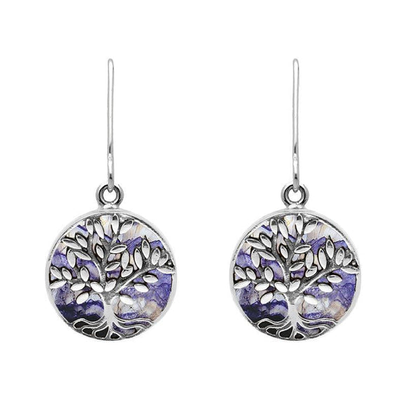 Sterling Silver Blue John Round Large Leaves Tree of Life Two Piece Set, S062.