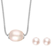 Sterling Silver Freshwater Pink Baroque Pearl Two Piece Set S157