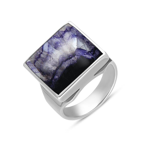 Sterling Silver Blue John Small Square Ring, R603.