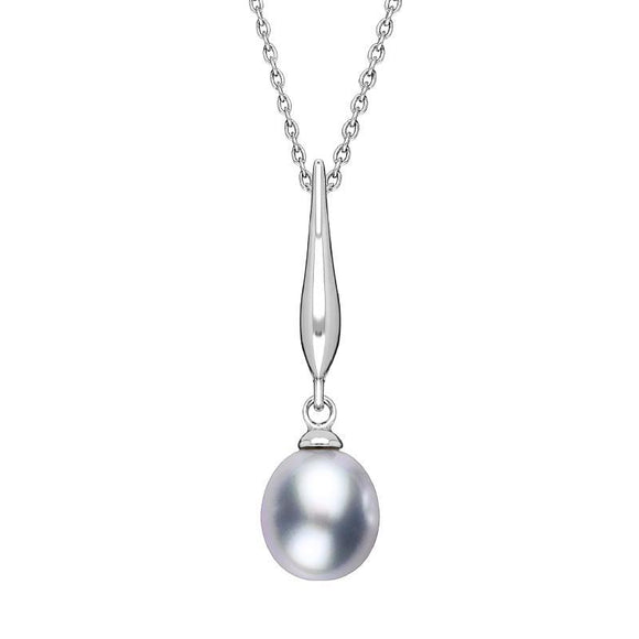 Sterling Silver Grey Freshwater Pearl Drop Necklace, P1819C.