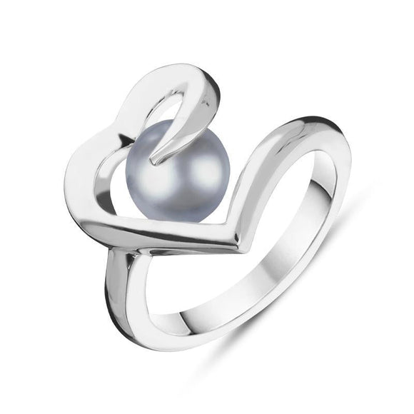 Sterling Silver Grey Pearl Twisted Open Heart Ring, R930