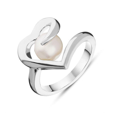Sterling Silver White Pearl Twisted Open Heart Ring, R931