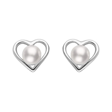 Sterling Silver Pearl Heart Stud Earrings