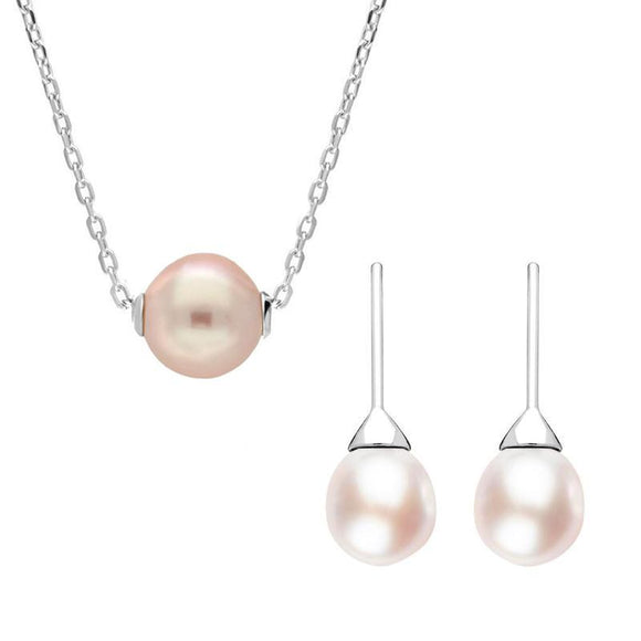 Sterling Silver Pink Pearl Bead Two Piece Set