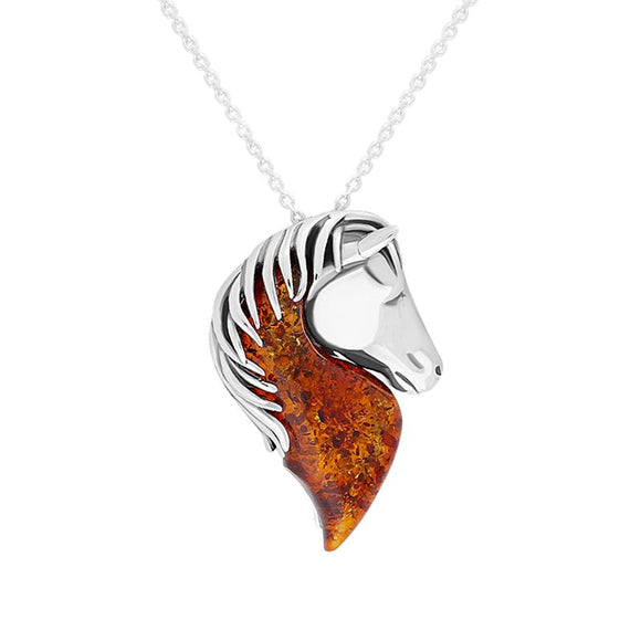 Sterling Silver Red Amber Horse Head Necklace, P2495_RED