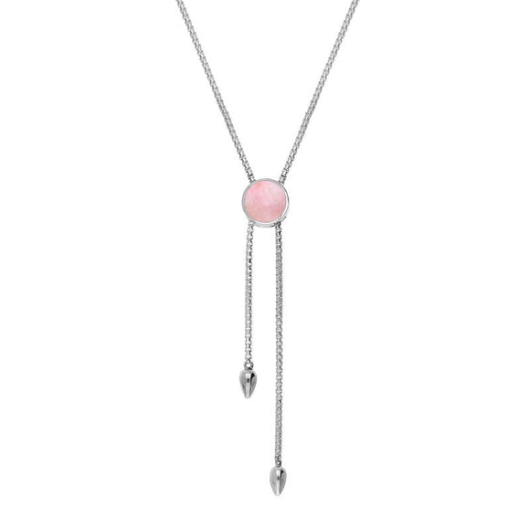 Sterling Silver Rose Quartz Lineaire Round Stone Adjustable Necklace. N1136.