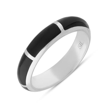 Sterling Silver Whitby Jet Channel Set Wedding Band Ring, R588