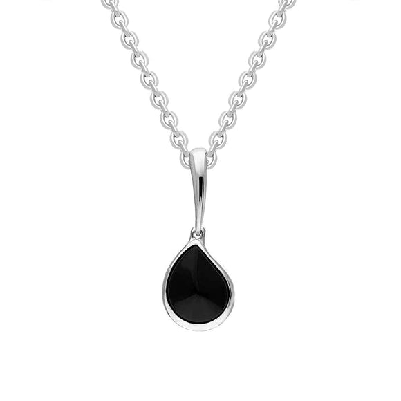 Sterling Silver Whitby Jet Curved Pear Drop Pendant, P2846