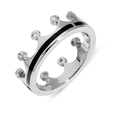 Sterling Silver Whitby Jet Diamond Tiara Band Ring. R1233.