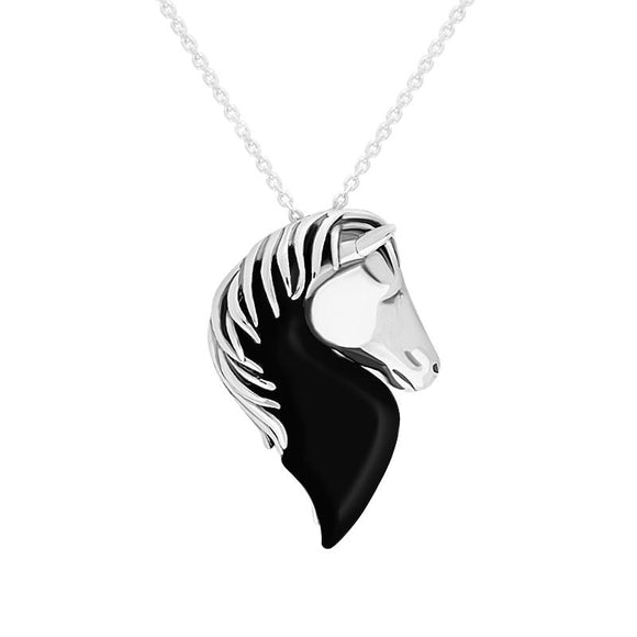Sterling Silver Whitby Jet Large Horse Head Necklace, P2495