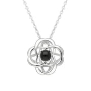 00185627  Sterling Silver Whitby Jet Open Round Flower Two Piece Set, S073.