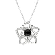 Sterling Silver Whitby Jet Open Star Flower Necklace P3536C