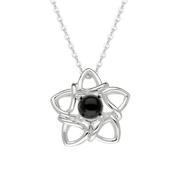 00185628 Sterling Silver Whitby Jet Open Star Flower Two Piece Set, S074