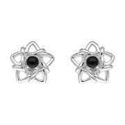 00185628 Sterling Silver Whitby Jet Open Star Flower Two Piece Set, S074