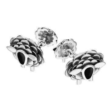 Sterling Silver Whitby Jet Sheep Chain Link Cufflinks, CL548.