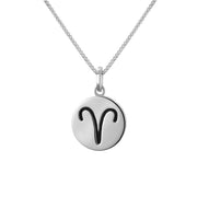 Sterling Silver Whitby Jet Zodiac Aries Round Necklace, P3600