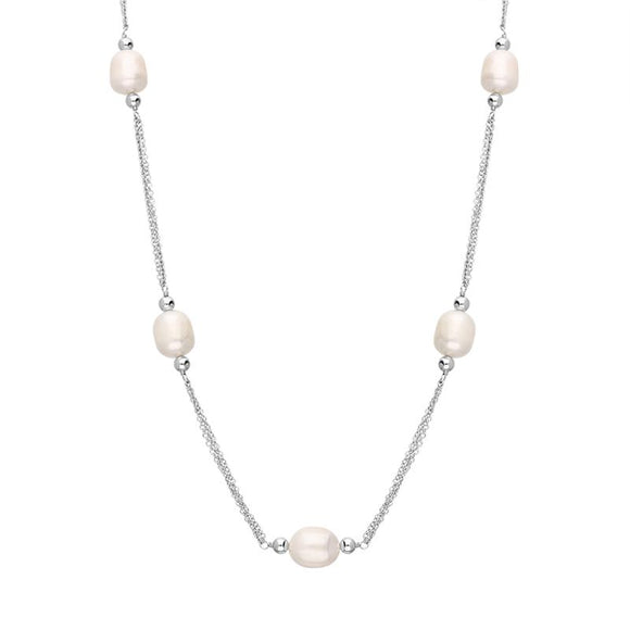 Sterling Silver White Pearl Beaded Triple Strand Necklace N868