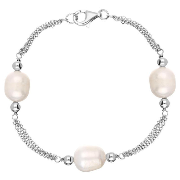 Sterling Silver White Pearl Triple Strand Bracelet B854