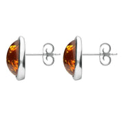 Sterling Silver Amber Abstract Marquise Stud Earrings. E2039.