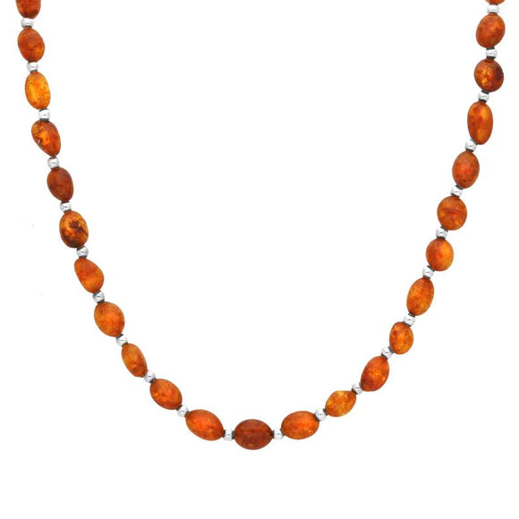 Sterling Silver Amber Beaded Necklace, 00098200