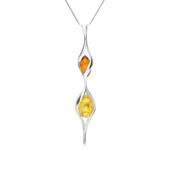 Sterling Silver Amber Double Graduated Twist Bead Necklace P1953