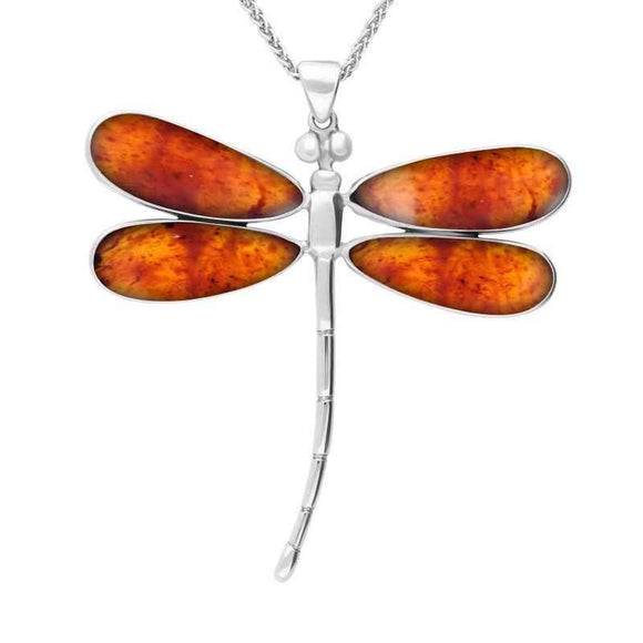 Sterling Silver Amber Four Stone Large Dragonfly Necklace P460