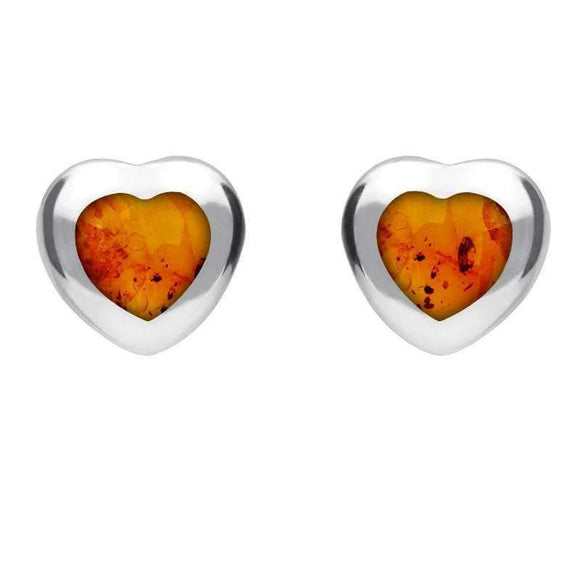 00068914 C W Sellors Sterling Silver Amber Medium Heart Stud Earrings, E432.