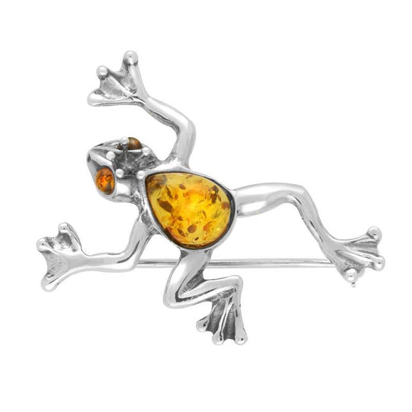 Sterling Silver Amber Frog Prince Brooch M359