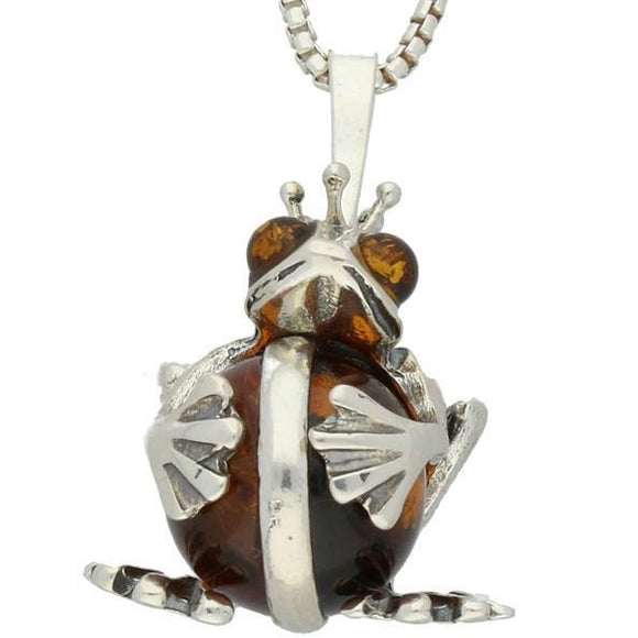 Sterling Silver Amber Frog Prince Necklace, P2482.