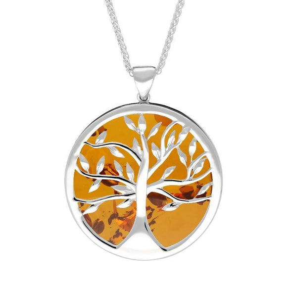 Sterling Silver Amber Large Round Tree of Life Two Piece Set S063