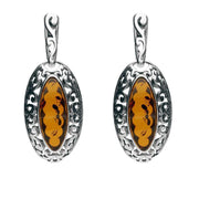Sterling Silver Amber Ornate Edge Oval Drop Earrings, E2174.