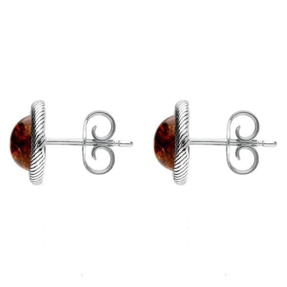 Sterling Silver Amber Round Rope Framed Stud Earrings. E2346.