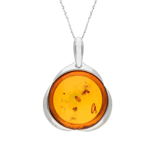 Sterling Silver Amber Round Tapered Edge Necklace, P2843.