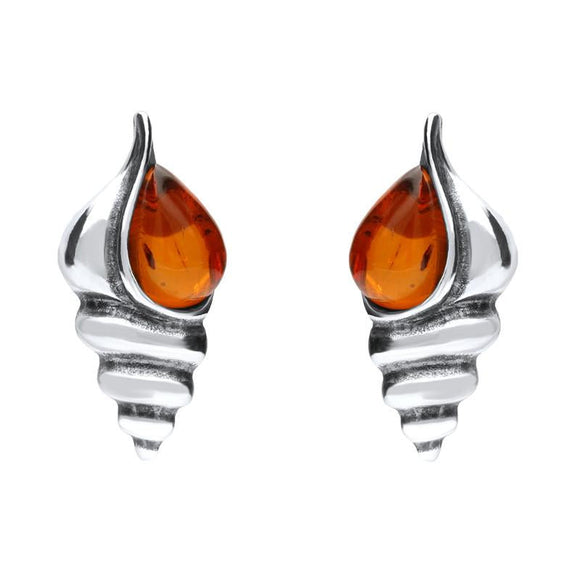 Sterling Silver Amber Shell Stud Earrings E2333