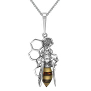 Sterling Silver Amber Small Bee Honeycomb Necklace P3347