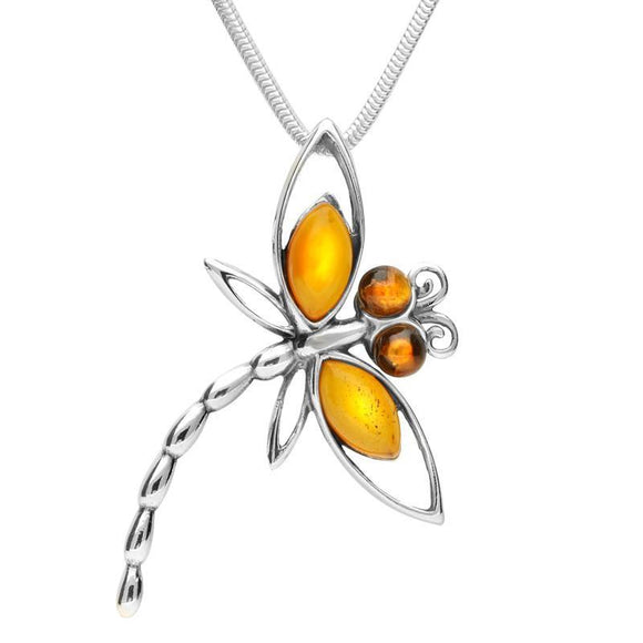 Sterling Silver Amber Top Wing Dragonfly Necklace P3159