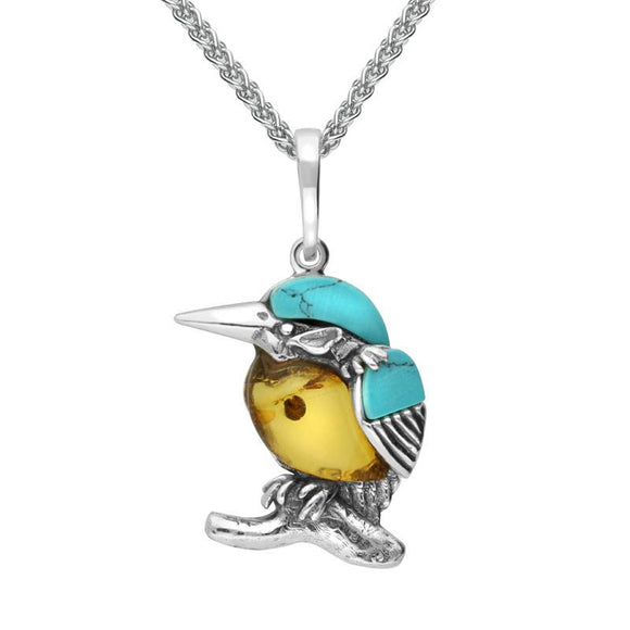 Sterling Silver Amber Turquoise Small Kingfisher Necklace P3501