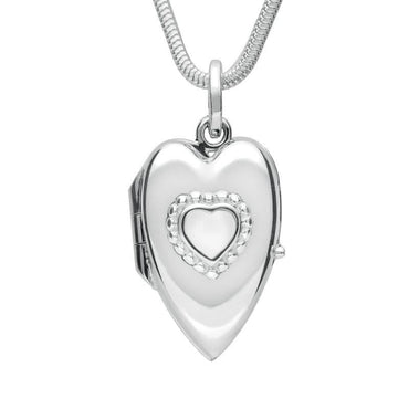 Sterling Silver Bauxite Beaded Edge Heart Locket Necklace, P2104.